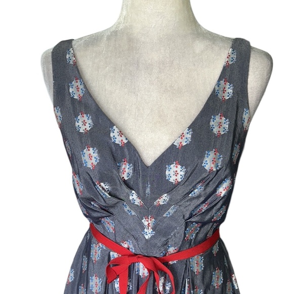 RARE Anthro Eva Franco Abigail Metallic Silver Polka Dot Tie Waist Bow Dress - 2 - Picture 6 of 15